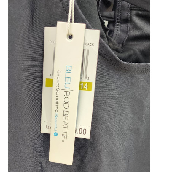 NEW Bleu Rod Beattie Black Ruffle Lattice‎ Plunge One Piece Swimsuit Size 14 - Picture 11 of 13